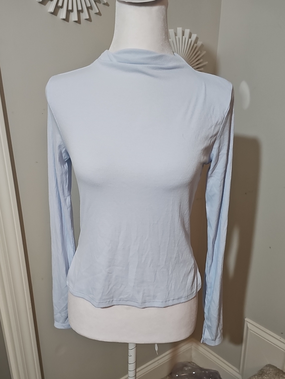 Light Blue Long-Sleeve Mock Neck Tee